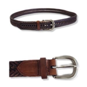 Vintage Genuine Leather Brown Braided Gold Buckle Belt